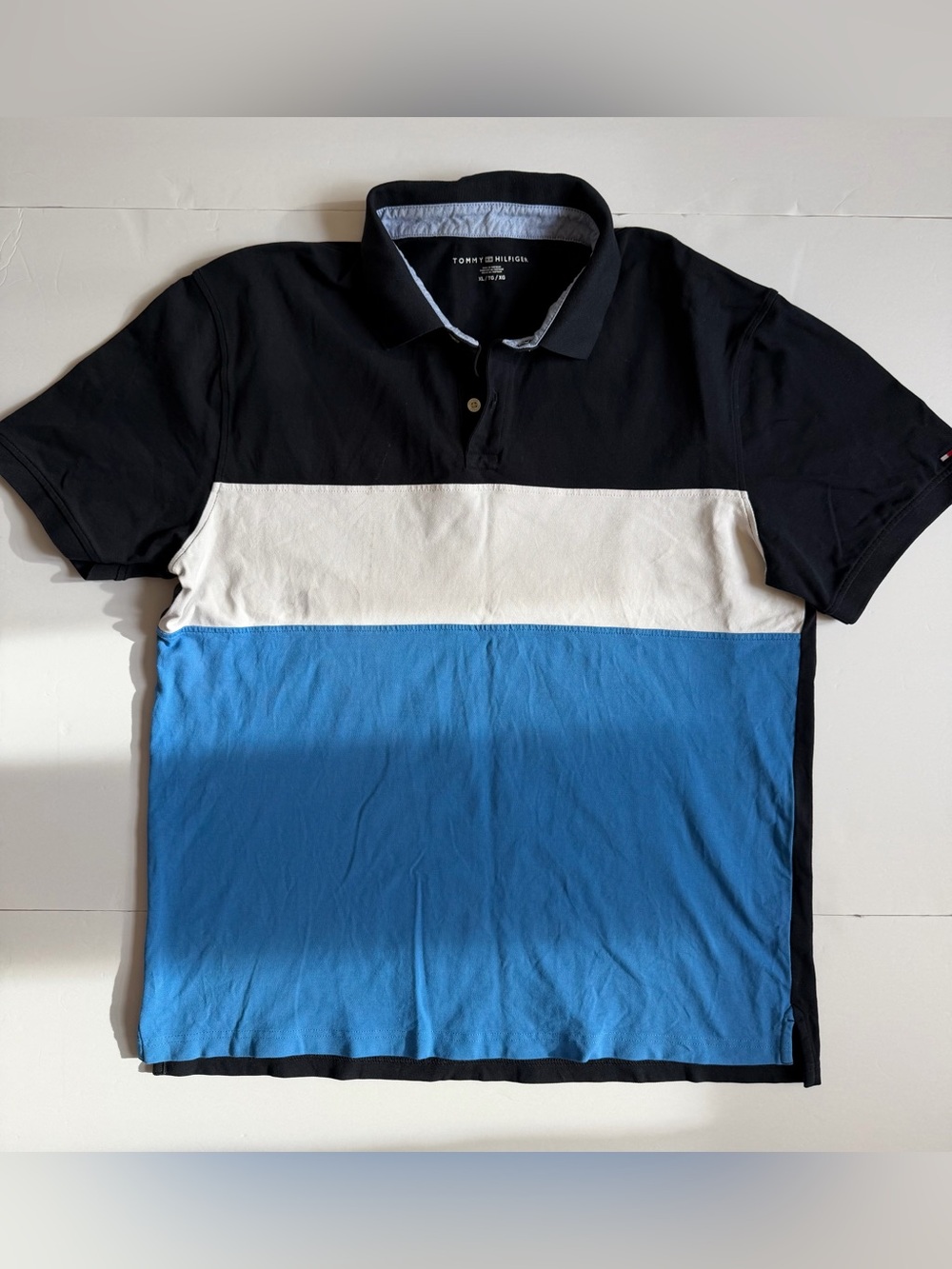 Tommy Hilfiger Men’s Black White Blue Colorblock Polo